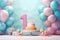 cute birthday baby cake celebration with balloons