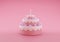 Cute birthday cake 3d rendering pink color 3 floors with a candle, Sweet cake for a surprise birthday, mother Day, Valentine Day o