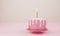 Cute birthday cake 3d rendering pink color with a candle, Sweet cake for a surprise birthday, mother`s Day, Valentine`s Day on a