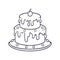 Cute birthday cake monochrome illustration