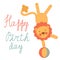 Cute birthday card with circus lion