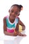 Cute black african american little girl drawing - African people