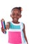 Cute black african american little girl holding color pencil - A