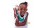 Cute black african american little girl holding color pencil - A