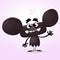 Cute black cartoon monster. Halloween vector monster character with big ears presenting.