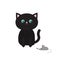 Cute black cartoon sitting cat looking at mouse. Mustache whisker. Funny character. Flat design. White background. Isolated