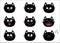 Cute black cat set. Emotion collection. Happy, surprised, crying, sad, angry, smiling. Funny cartoon characters. White background.