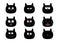 Cute black cat set. Funny cartoon characters. Emotion collection. Happy, surprised, crying, sad, angry, smiling. White background.