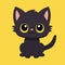 Cute black cat sitting. Head face silhouette icon. Kitten with yellow eyes. Cartoon funny baby character. Funny kawaii animal. Pet