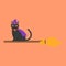 A cute black cat in a witch hat sitting on a witch\\\'s broom Halloween pumpki