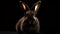 Cute black fluffy rabbit. Key lighting on a black background. Photorealistic low key illustration