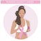 Cute Black girl running against cancer. Flat Illustration of a Woman in vector. Medical campaign icon