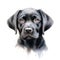 Cute black labrador portrait, front view, isolated on white background. Digital watercolour illustration