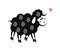 Cute black lamb on a white background. cartoon. Vector