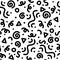 Cute black line squiggle doodle seamless pattern in memphis style, abstract vector