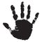 Cute black paint human hand or handprint of child