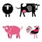 Cute black and pink farm animals vector set