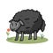 Cute black sheep in a field cartoon vector illustration motif set. Hand drawn isolated agriculture livestock elements clipart for
