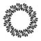 Cute black wedding wreath laurel ring divider on white backdrop. Round floral hand drawn Christmas, New Year plant branch frame