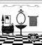 Cute Black and White Bathroom With Pedestal Sink