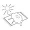 Cute black and white contour-drawn cartoon cloud lying and sunbathing, relaxed.