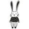 Cute black and white rabbit dressed in striped pants and a polka dot sweater. Easter Bunny. Scandinavian-style isolated simple chi