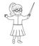 Cute black and white teacher with chalk board pointer. Outline back to school vector smiling professor. Educational character