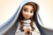 Cute Blessed Mary animated. animated expressions, quirky expressions, playful expressions, black and white background
