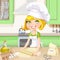 Cute blond girl baking cookies on kitchen