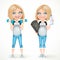 Cute blond pregnant woman preparing to do yoga and do exercise with dumbbells