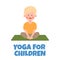 Cute blonde boy sitting cross-legged and meditating in yoga pose, healthy yoga exercise vector cartoon illustration