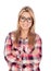 Cute Blonde Girl with plaid shirt and glasses