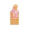 Cute blonde girl sit in hot wood sauna in pink clothes