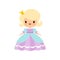 Cute Blonde Little Fairytale Princess in Beautiful Dress Cartoon Vector Illustration