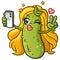 Cute blonde pickle cartoon influencer mascot taking a selfie and flashing a peace sign