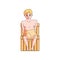 Cute blonde young man sit in wood sauna in towel
