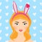 Cute blondie girl with bunny ears. Vector illustration