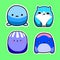 cute blue adorable chubby animals cartoon sticker set of 4 for children toys