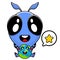 Cute blue alien mascot hugging earth