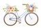 Cute blue bike with spring flowers. Vector illustration