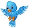 Cute blue bird cartoon flying