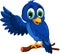 Cute blue bird cartoon presenting