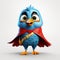 Cute Blue Bird In Comic Superhero Costume - 3d Rendered Art