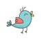 Cute blue bird isolated element. Flying bird character in cartoon style