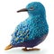 Cute blue bird isolated on a white background. Studio shot. Generative AI