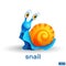 Cute blue cartoon character snail