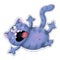 Cute blue cat jumps stuck out his tongue, funny went crazy