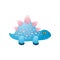 Cute blue colorful smiling dinosaur with pink plates