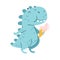 Cute blue comic dinosaur eating ice cream. Kids t-shirt print, books, stickers, posters design vector illustration