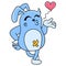 Cute blue creature flirty style kiss away valentine day. doodle icon image kawaii